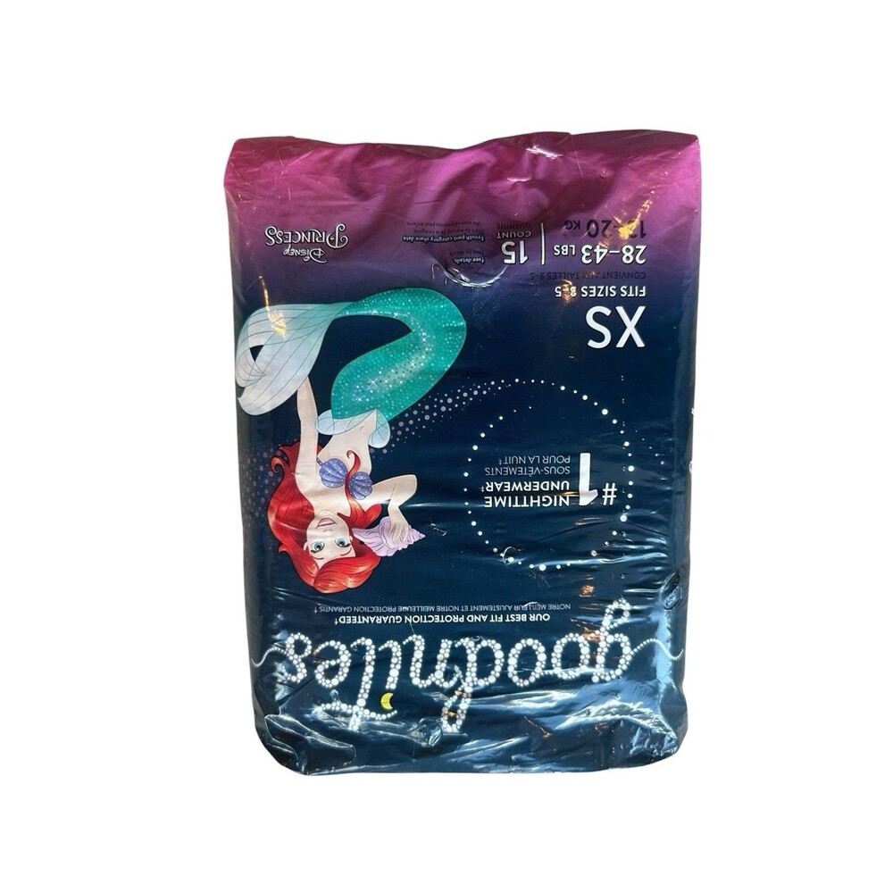 Goodnites Ariel Disney Princess Nighttime Underwear Protection Sz XS 3-5 15ct